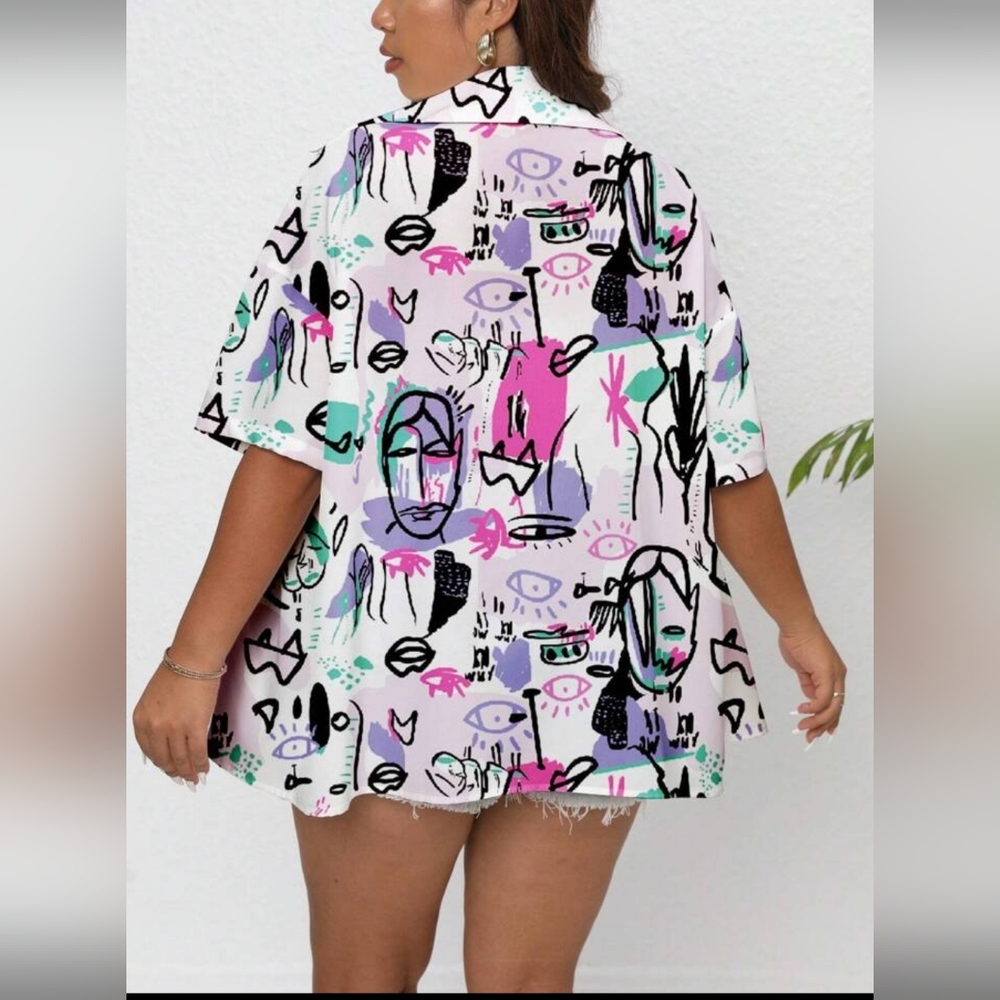 Abstract Print Button-Up Shirt - Picture 3 of 6